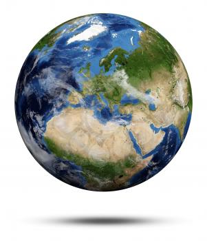 Planet Earth. Earth globe 3d render, maps courtesy of NASA