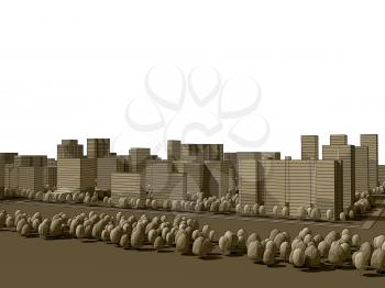 City map in sepia tones with forest belt 3d rendering