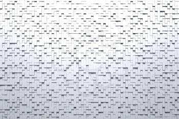 Abstract white or gray 3d geometric small cube or box shape tiles background or pattern design in strong top down light .