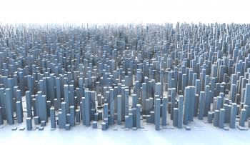 Abstract and generic 3d simple city blocks buildings skyscrapers skyline landscape.