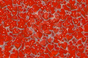 Valentine's Day abstract 3D illustration or background pattern with shiny red hearts.