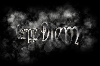 Carpe diem 3D Render- latin phrase that means Capture the moment on black background with white smoke