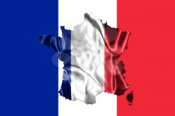 National Flag Of France Waving in the Wind With French Map On It 3D illustration