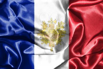 National Flag Of France With Coat Of Arms On It 3D illustration