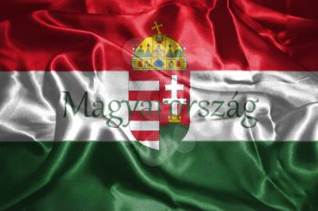 Hungarian National Flag With Coat Of Arms and Hungary Written On It 3D illustration 