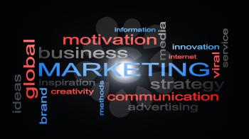 Marketing Business Strategy Word Cloud Text Concept 3D Rendering