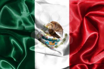 Mexican National Flag With Eagle Coat Of Arms 3D Rendering