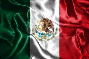 Mexican National Flag With Eagle Coat Of Arms 3D Rendering