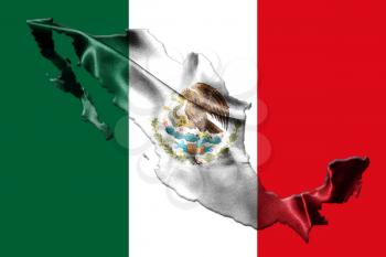 Mexican National Flag With Eagle Coat Of Arms In Shape Of Mexican Map 3D Rendering