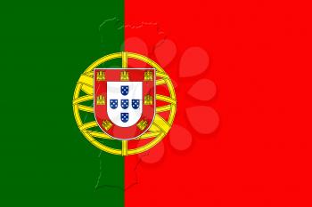 Portugal National Flag With Map Of Portugal On It 3D illustration