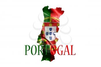 Portugal National Flag With Map Of Portugal And Name Of The Country Isolated On White Background 3D illustration