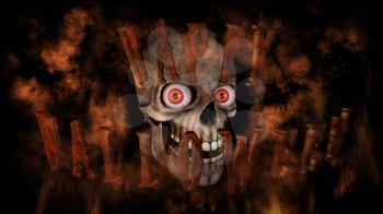 Human Skull With Eyes And Scary, Evil Look Halloween Concept 3D Rendering 