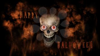 Human Skull With Eyes And Scary, Evil Look Halloween Concept 3D Rendering 