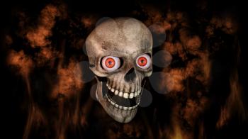 Human Skull With Eyes And Scary, Evil Look Halloween Concept 3D Rendering 