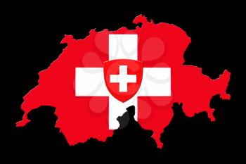 Map Of Switzerland And Flag On Black Background