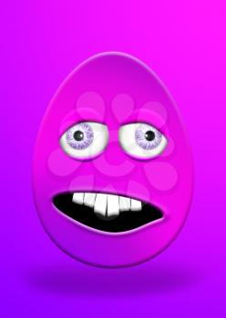 Easter Egg With Eyes and Mouth Looking Stupid and Scared 3D Illustration