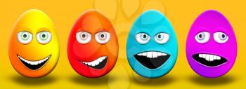 Easter Eggs With Eyes and Mouth Feeling Happy, Confused, Angry and Stupid 3D Illustration