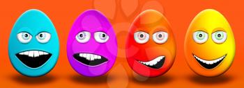 Easter Eggs With Eyes and Mouth Feeling Happy, Confused, Angry and Stupid 3D Illustration