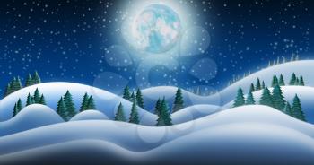 Christmas Night and the Snow Fields of North Pole With Full Moon Background