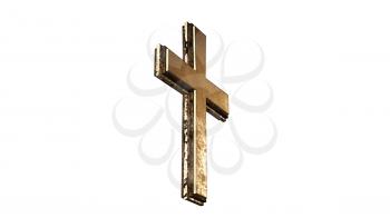 Golden Christian Cross Isolated on White Background 3D Rendering