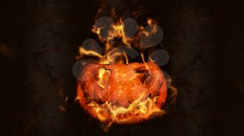 Halloween Pumpkin, Jack O’ Lantern Burning in Flames in a Haunted, Scary Ambient 