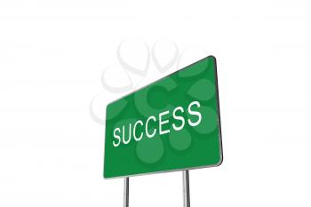 Success Green Road Sign Isolated On White Background. Business Concept 3D Rendering