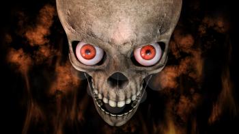 Human Skull With Eyes And Scary, Evil Look Halloween Concept 3D Rendering 