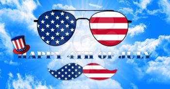 Happy 4th of July. Glasses and Mustache Design of the American Flag With Hat of Uncle Sam Illustration