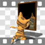 Anthropomorphic cat grooming fur in mirror