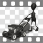 Stick man with lawnmower