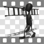 Stick man walking with ladder