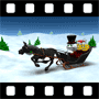 One horse sleigh pulling snowman and smiley faces