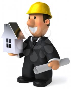 Royalty Free Clipart Image of an Architect Holding a House