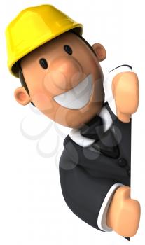 Royalty Free Clipart Image of a Man Smiling from Behind a Wall and Wearing a Hard Hat