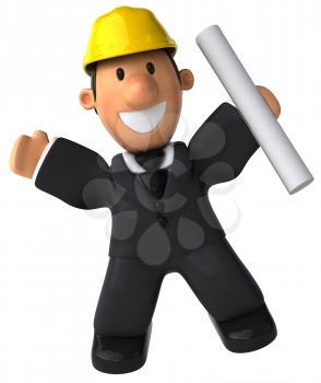 Royalty Free Clipart Image of a Man in a Hard Hat With His Arms Raised