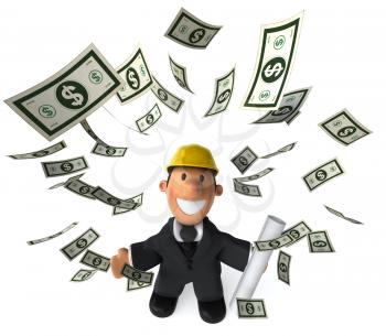 Royalty Free Clipart Image of an Architect Throwing Dollars