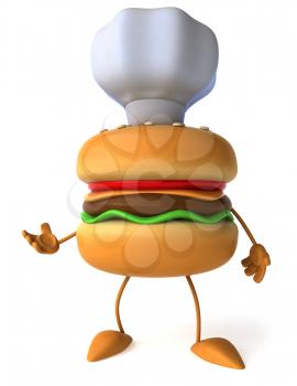 Royalty Free Clipart Image of a Burger in a Chef's Hat