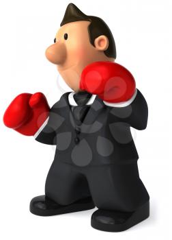 Royalty Free Clipart Image of a Businessman Wearing Boxing Gloves