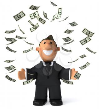 Royalty Free Clipart Image of a Man Throwing Dollar Bills