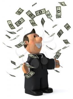 Royalty Free Clipart Image of a Businessman Throwing Dollar Bills