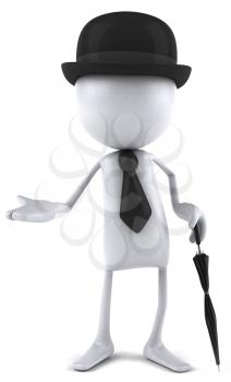 Royalty Free Clipart Image of a Faceless Dude Wearing a Bowler and Tie and Carrying an Umbrella