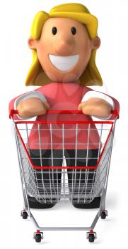 Royalty Free Clipart Image of a Woman With a Grocery Cart
