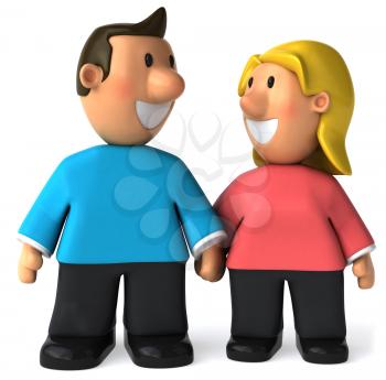 Royalty Free Clipart Image of a Couple Holding Hands and Looking at Each Other