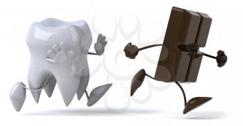 Royalty Free Clipart Image of a Tooth Chasing a Piece of Chocolate