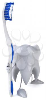 Royalty Free Clipart Image of a Tooth and a Toothbrush
