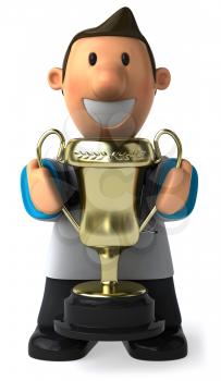 Royalty Free Clipart Image of a Man Holding a Trophy