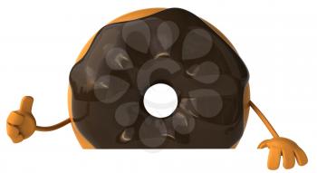 Royalty Free Clipart Image of a Doughnut With Chocolate Icing Giving a Thumbs Up