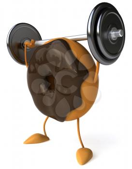 Royalty Free Clipart Image of Doughnut Lifting a Barbell