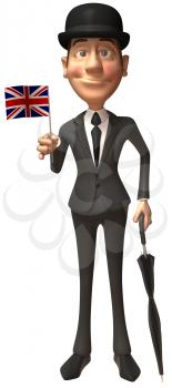 Royalty Free Clipart Image of a Dapper Englishman Holding a Union Jack