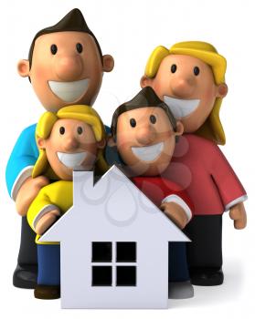 Royalty Free Clipart Image of a Family Behind a Small White House